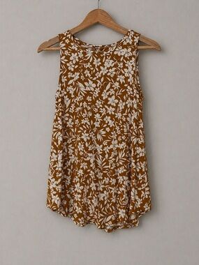 Old Navy Luxe Tank Top XS Floral Brown White Sleeveless Flowy Stretch Summer